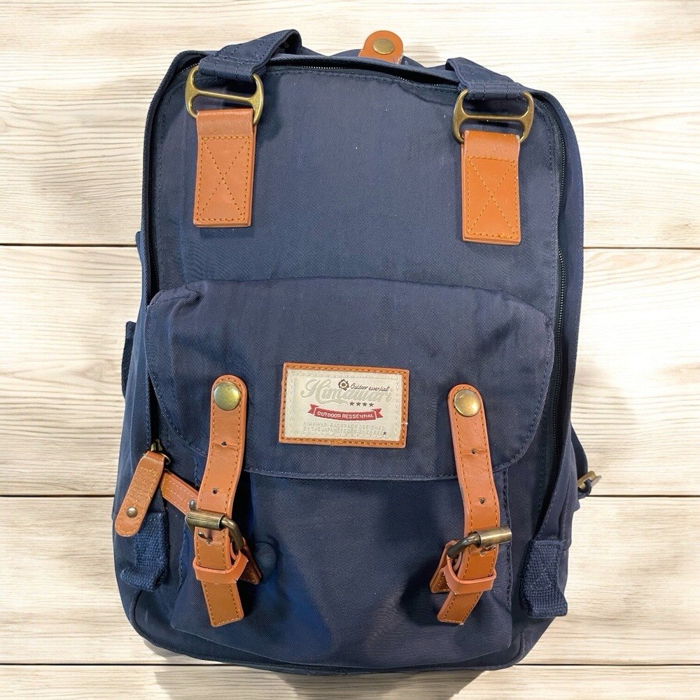 Himawari Navy Blue Canvas 14" Outdoor Adventure Water Resistant Laptop Backpack
